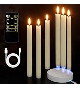 Rechargeable Flameless Taper Candles with Charging Station 6Pcs Real Wax Battery Taper Candles wi...