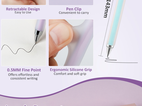 6pcs black pens,nursing school essentials,desk accessories for women,0.5 mm pens