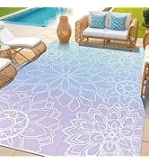 LOKHOM Outdoor Rug for Patio 6x9 ft Reversible Plastic Straw Patio Camping Rug, Floral Waterproof...