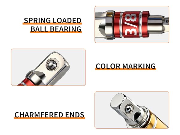 GRENPRO socket adapter with spring-loaded ball bearing, color marking, and chamfered ends