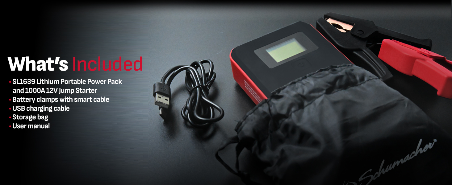 Schumacher SL1639 1000A 12V Lithium Portable Power Pack and Jump Starter 