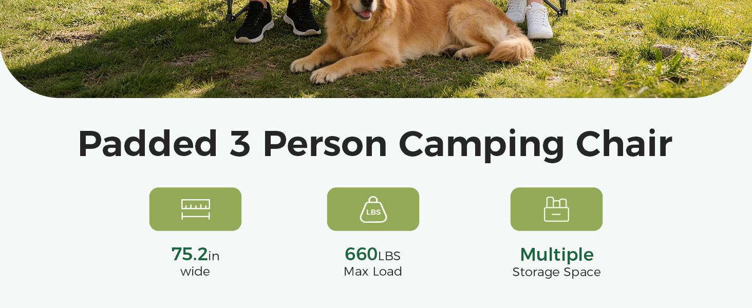 padded 3 person camping chair