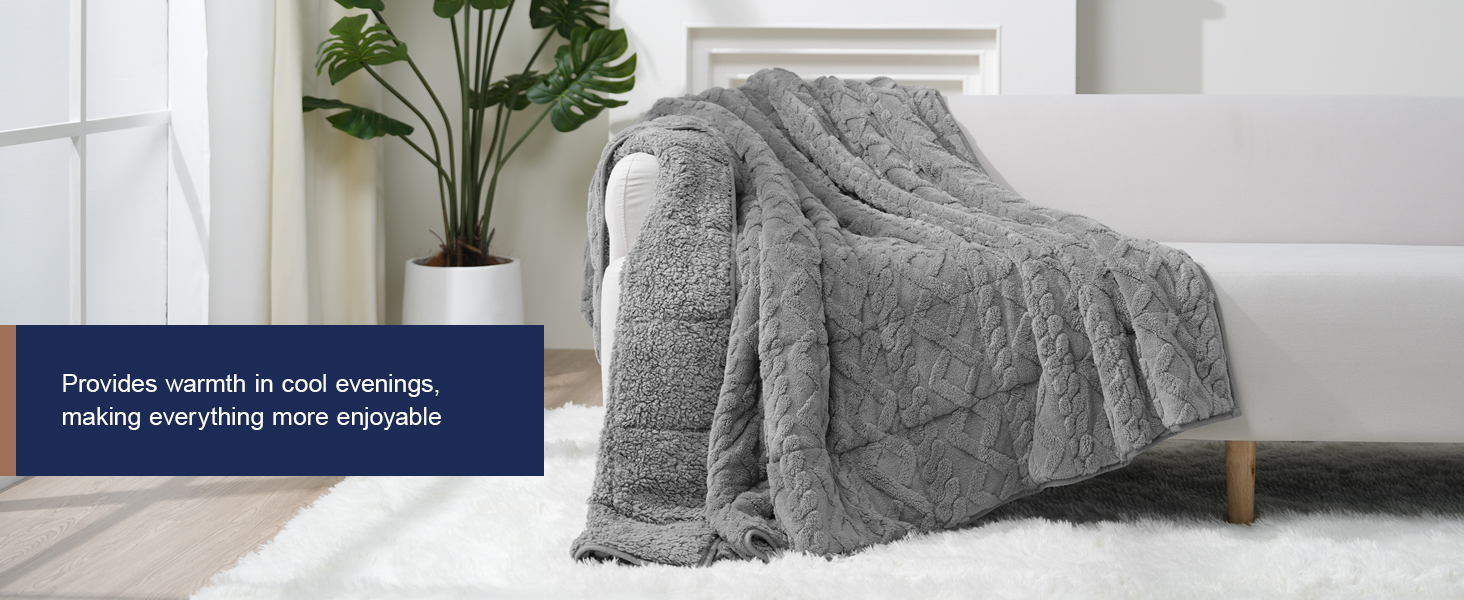 Ultra soft fuzzy blanket on couch, perfect for: Lounging, napping, watching tv, reading a book