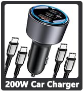 200W Car Charger, USB C Car Charger PD3.0 QC4.0 PPS Fast Charging Car Adapter with 2 100W USB C C...