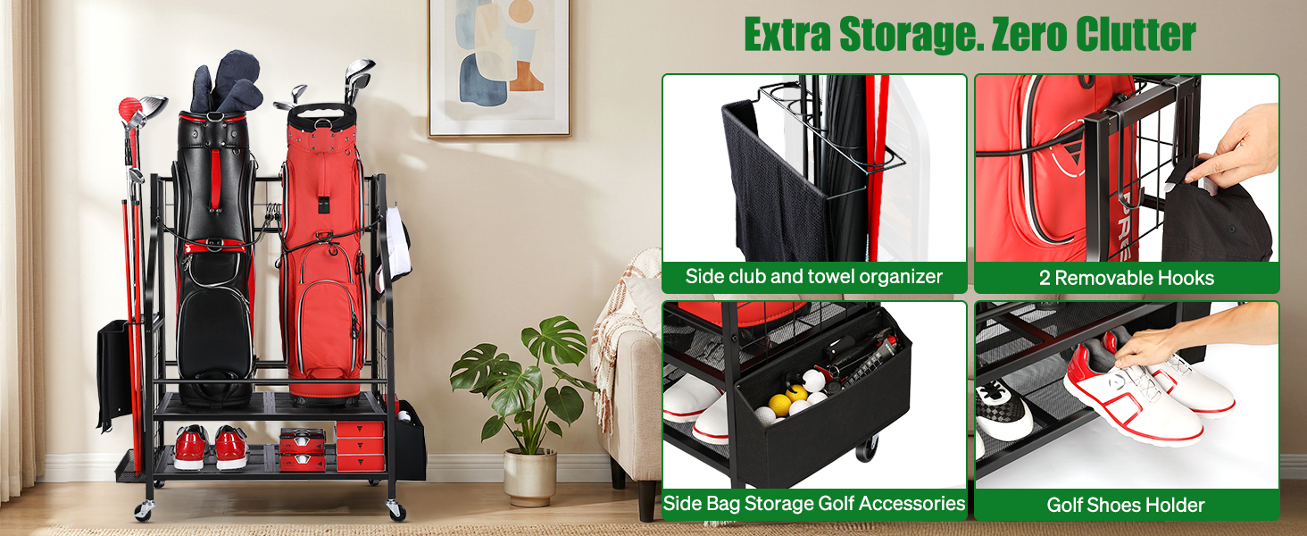 Golf Bag Storage Rack for Garage, Golf Bag Organizer and Golf Accessories, Golf Bag Storage Stand