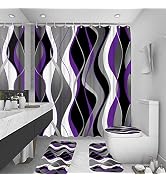 beifivcl 4Pcs Red Shower Curtain Sets with Non-Slip Rugs, Toilet Lid Cover and Bath Mat, Black an...