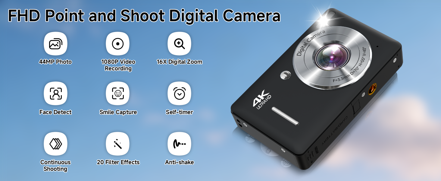 FHD Point and Shoot Digital Camera black