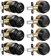 4 Sets Entry Door Knob and Single Cylinder Deadbolt Combo Set, Keyed Alike Round Ball Matte Black...
