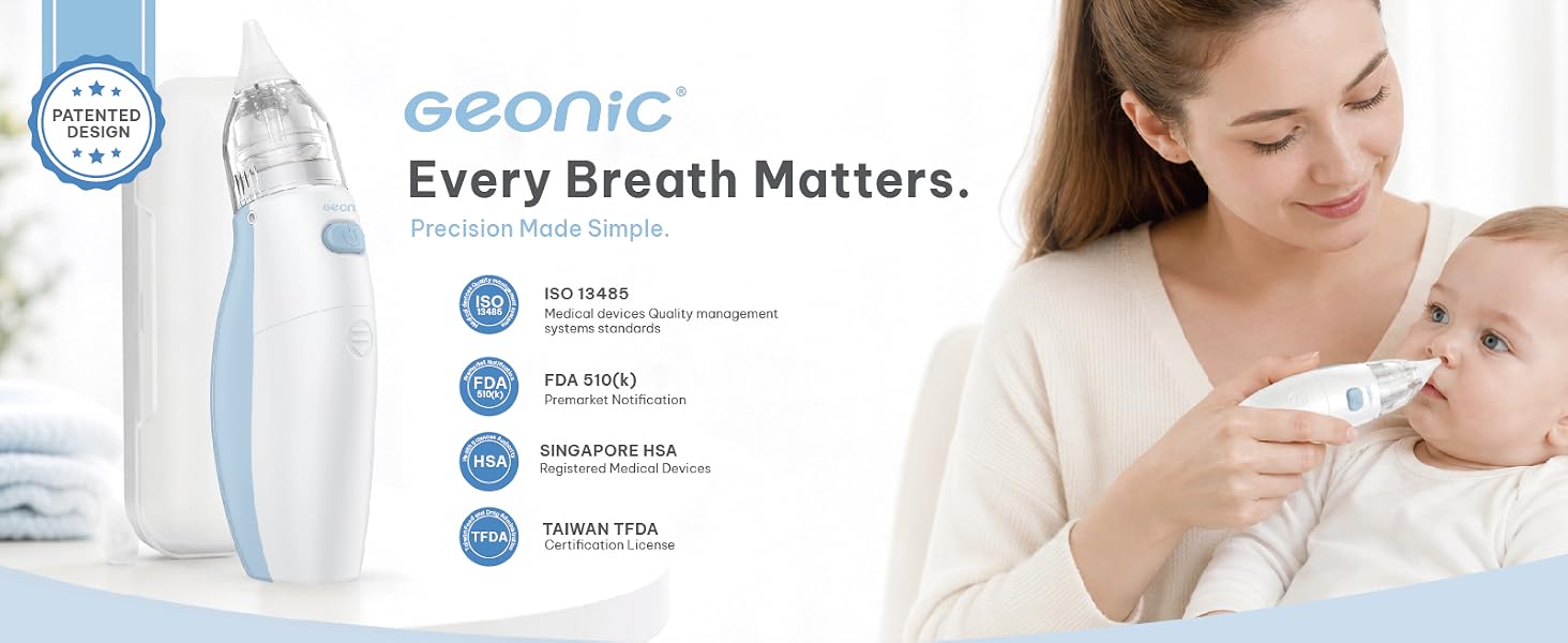 GEONIC electric nasal aspirator to clear a baby&amp;#39;s nose safely and comfortably.