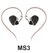 In-ear headphones with rose gold twisted cables forming a heart shape. Black earpieces feature a distinctive pattern. Model name 'MS3' visible below.