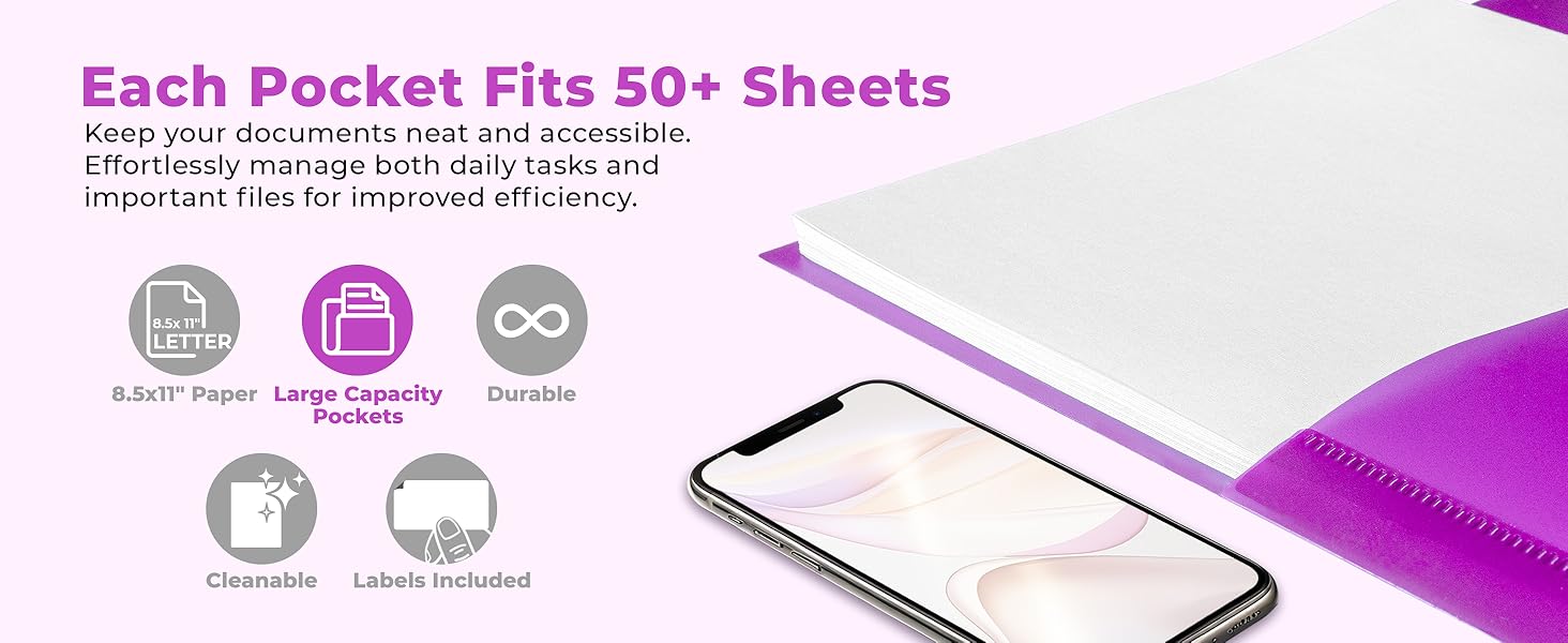 Dunwell 2-Pocket Poly Folder Vibrant - Each Pocket Fits 50+ Sheets