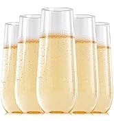 FOCUSLINE 24 Pack Plastic Champagne Flutes 9 Oz Stemless Plastic Champagne Glasses, Heavy Duty Cl...