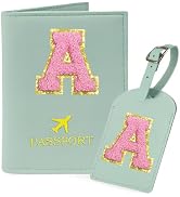 COSHAYSOO Initial Passport Cover Luggage Tag Set Letter Passport Holder Airplane Cruise Travel Es...