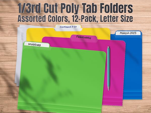 1/3rd cut Poly Tab Folders
