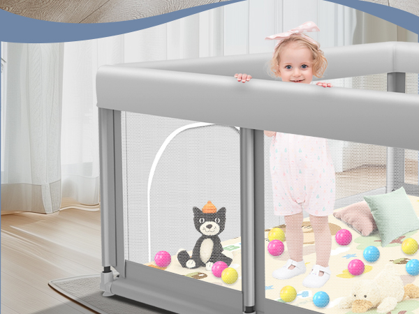 playpen with mat, balls and pull rings