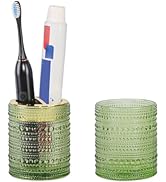 Tonxus Green Toothbrush Holders, 2pcs Glass Toothbrush Holder Set, 10oz Bathroom Tumbler Cup, Gol...