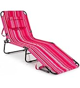 GYMAX Tanning Chair, Folding Lounge Chairs with Face Hole &amp; Cover, Removable Pillow Carry Handle,...