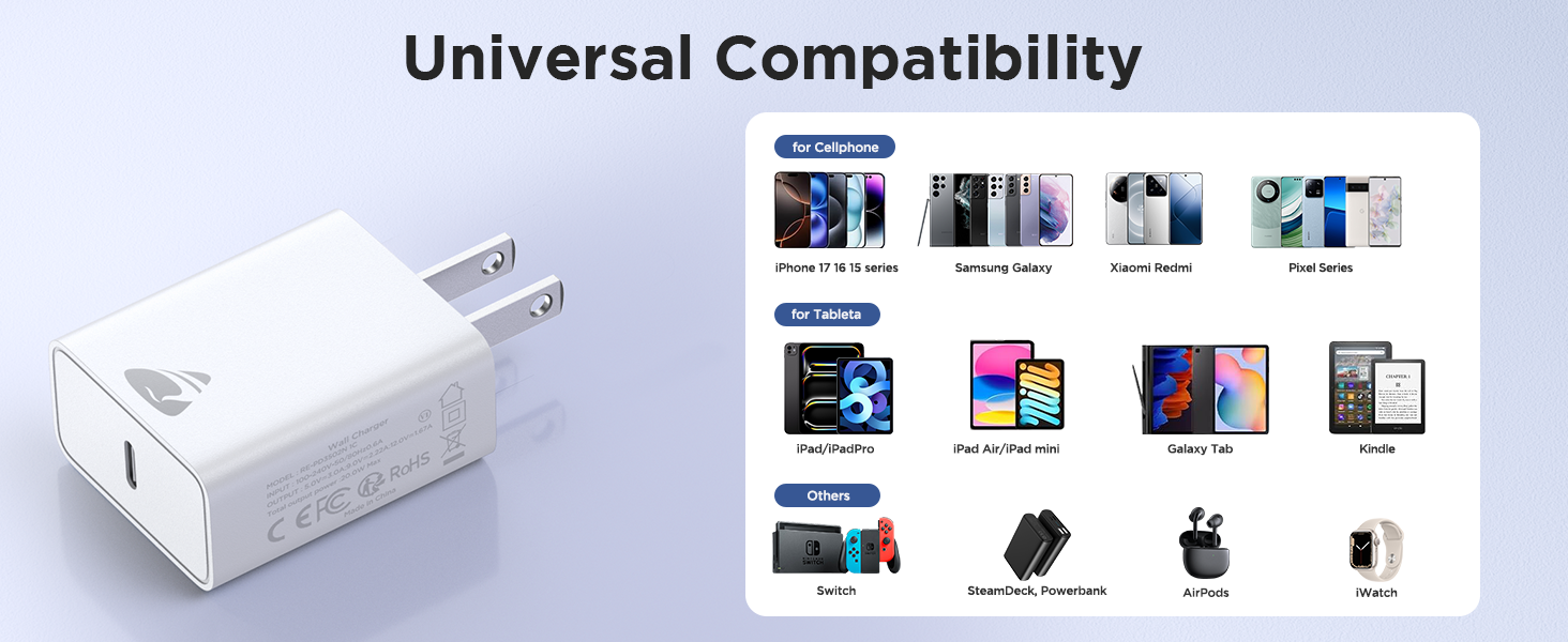 iPhone 17 Charger Fast Charging, 3Pack 20W Type C Charger USBC Block Wall Plug C Port Cargador Brick