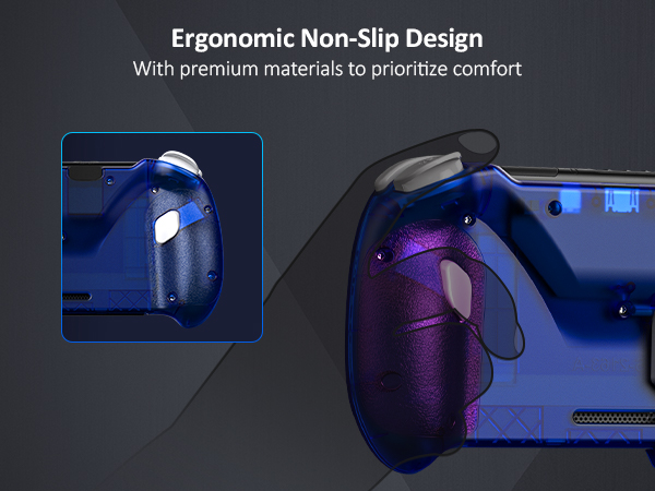 The controller has a special grip design at the handle, providing anti-slip functionality.