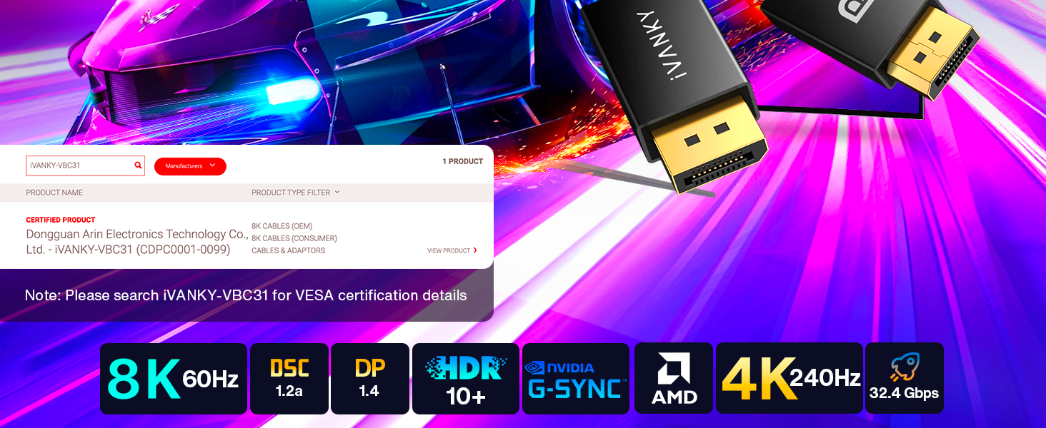IVANKY 8K DisplayPort Cable 1.4