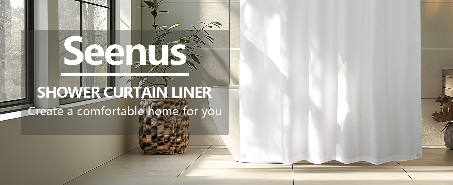 Seenus White Fabric Shower Curtain Waterproof with Weighted Magnets