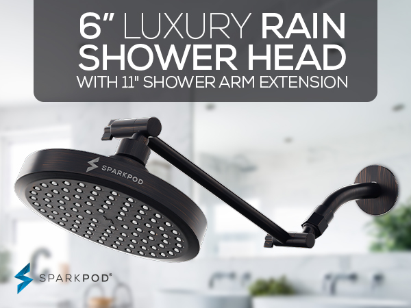 6 Inch Luxury Shower Head with 11 Inch Shower Arm Extension