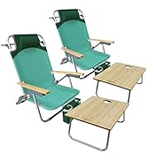 WKFAMOUT Folding Backpack Beach Chair 2 Pack Aluminum 5-Position with Camping Bamboo Table Lay Fl...