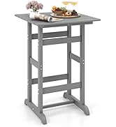 Giantex 42" Height Outdoor Tall Bar Table, HDPE Square Pub Tables with Wood Grains, High Top, Coc...