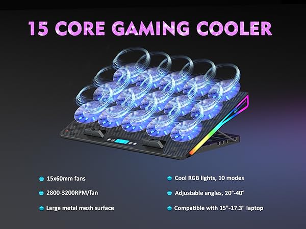 aicheson gaming laptop cooling pad blue black 15 fans stand