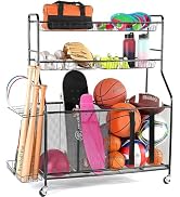 Home-it Ball Rack for Garage - Indoor &amp; Outdoor Garage Ball Organizer Holder with Baskets, Rollin...