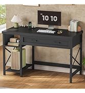 SEDETA 40" Small Computer Desk, Farmhouse Small Desk with Drawer &amp; Storage Shelves, Writing Desk ...