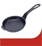 A small cast-iron skillet with a long curved handle.
