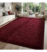 FALARK Fluffy Burgundy Red Rugs for Bedroom, 4x6 Feet Dark Red Area Rug for Living Room, Soft Sha...