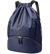 Hoedia Sports Drawstring Backpack - String Swim Gym Bag with Shoes Compartment and Wet Proof Pock...