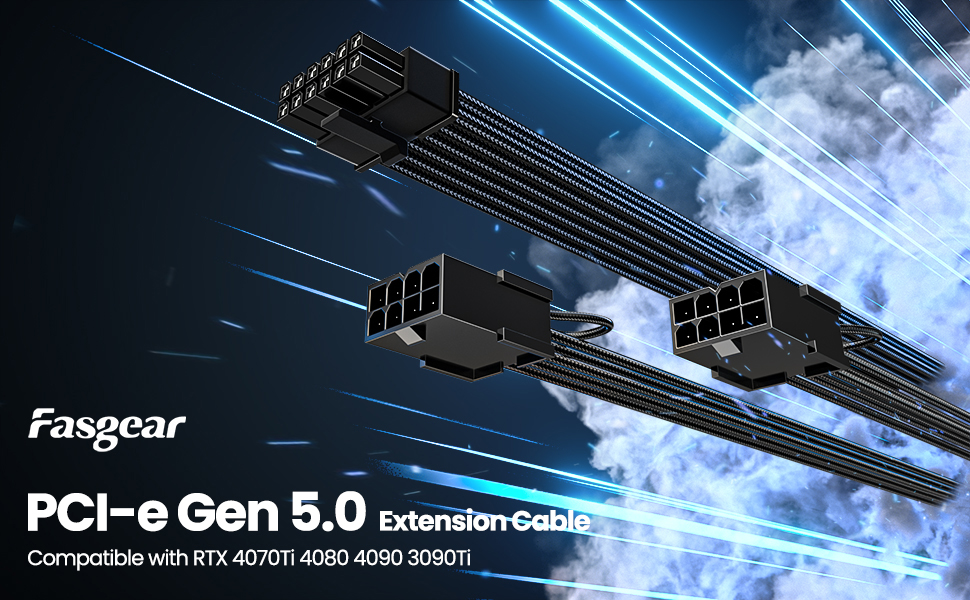 Fasgear 16pin GPU Power Extension 12vhpwr Cable to pcie 2 8pin female cable 4090 4080 3090 ti 5070