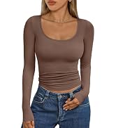 Trendy Queen Womens Scoop Neck Long Sleeve Shirts Skinny Going Out Crop Tops Cute Fall Fashion 20...