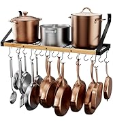 KES Pot Rack Wall Mounted 34 Inch, Pot and Pan Hanging Rack with 20 Sturdy Hooks, Solid Wood Pot ...