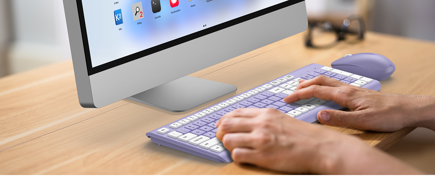 Wireless Keyboard and Mouse Combo, Full Size Silent Ergonomic Keyboard Mouse