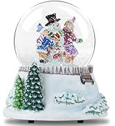 Christmas Snow Globe Music Box, Rotating Musical Snowman Scene with Falling Snow, Plays Santa Cla...