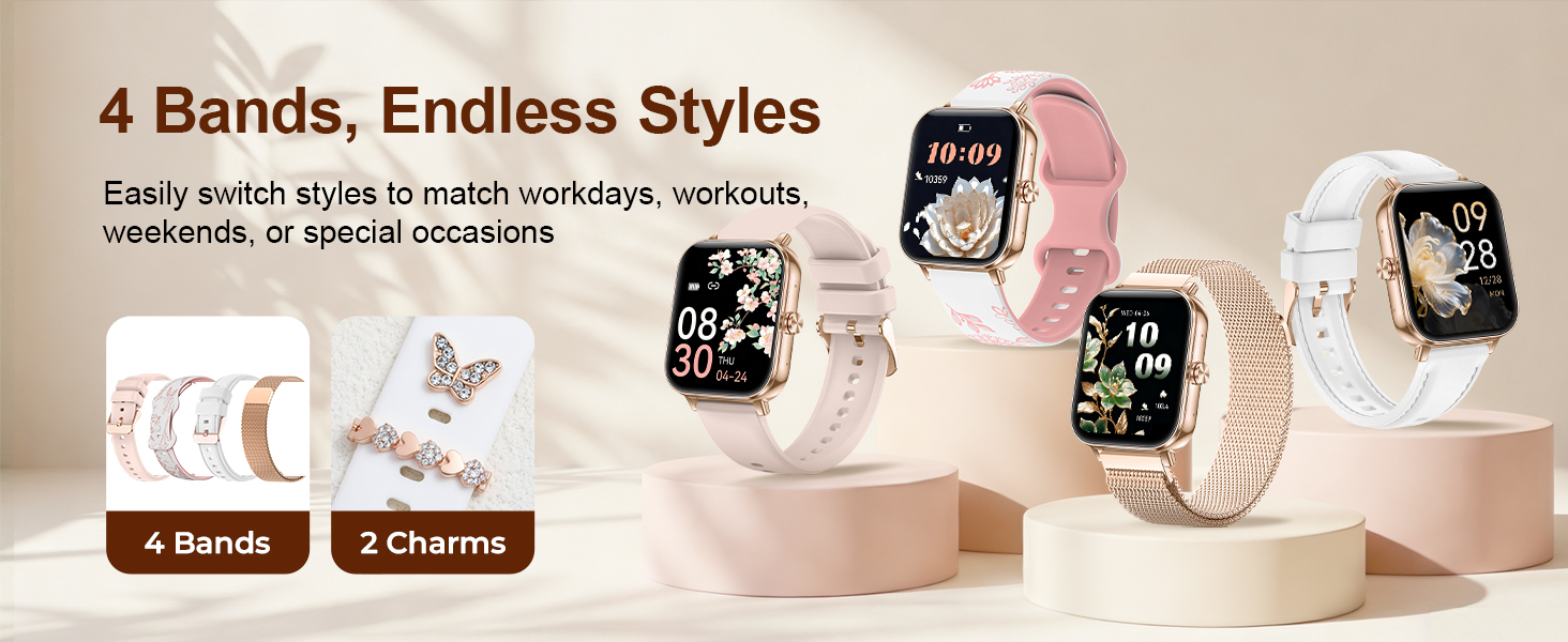 Women&amp;#39;s Smartwatch with 4 Interchangeable Bands and 2 Decorative Charms