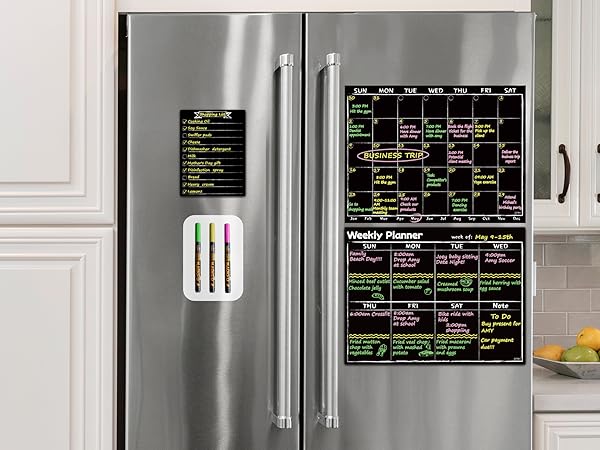 Magnetic Dry Erase Whiteboard Planner Set for Fridge - Weekly Calendar, Chore Chart