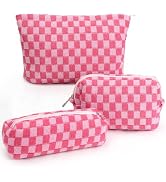 Gocvo 3 Pcs Makeup Bag Cosmetic Bag Set for Girls Women Checkered Travel Organizer Bathroom Toile...