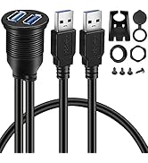 BATIGE 2 Ports Dual USB 3.0 Male to USB 3.0 Female AUX Flush Mount Car Mount Extension Cable for ...