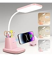Sailstar Cute Desk Lamp, Pink Small Desk Lamp with Pen Holder, Wireless Charger LED Desk Lamps fo...