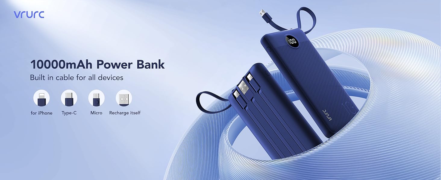 portable charger with built in cables