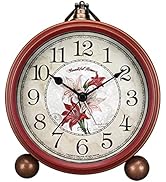 Maxspace Desk Clock, Non-Ticking Retro Vintage Pink Red Metal Kids Alarm Clock, Silent Quartz Mov...