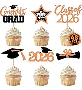 48 PCS Graduation Cupcake Toppers 2026, 6 Styles Grad Cake Topper, Black and Orange Graduation De...