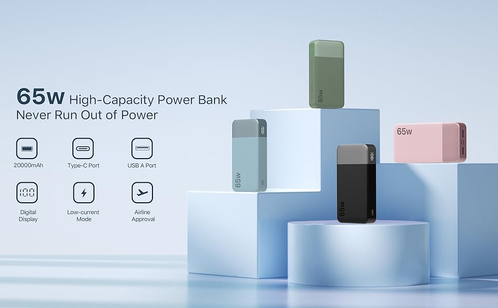 65W High-Capacity Power Bank Never Run Out of Power