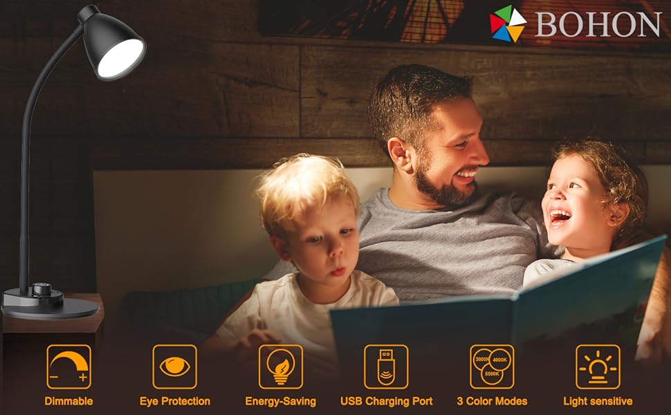 LED Desk Lamp with USB Charging Port Reading Light Intelligent Induction Auto Dimming Task Lamp