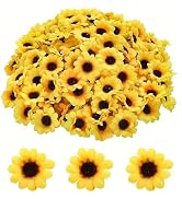 Fansoftiks 100 Pcs Sunflowers Artificial Flower Heads, Yellow Mini Fake Sunflowers Decorative Fab...